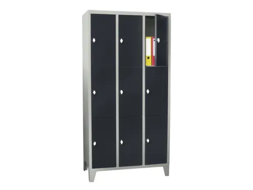 lockerkast,HxBxD 1850x900x500mm,3x3vakken,RAL7035,front RAL7016