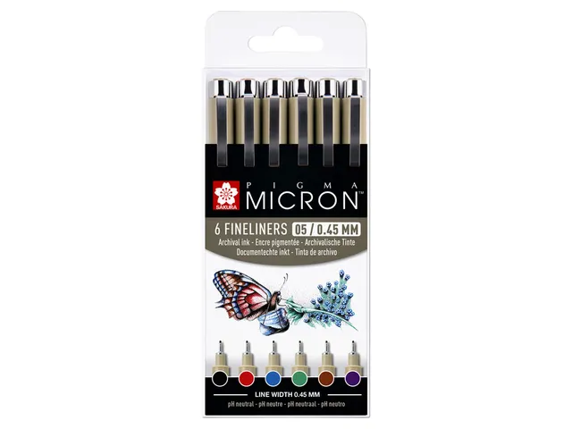 Fineliner Sakura Pigma Micron 05 basic set 6 kleuren