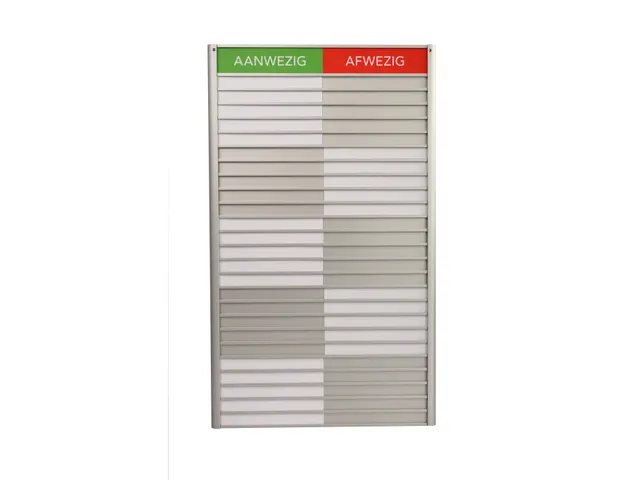 Menoor In-Uit bord 25 namen Aluminium Aanwezig/Afwezig Groen/rood