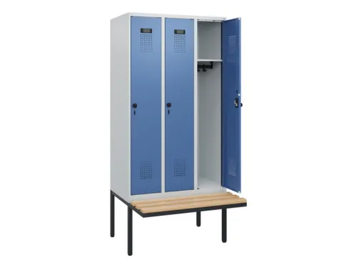 locker met bank,HxBxD 1950x900x815mm,3vak,vak B 300mm,draaigrendel