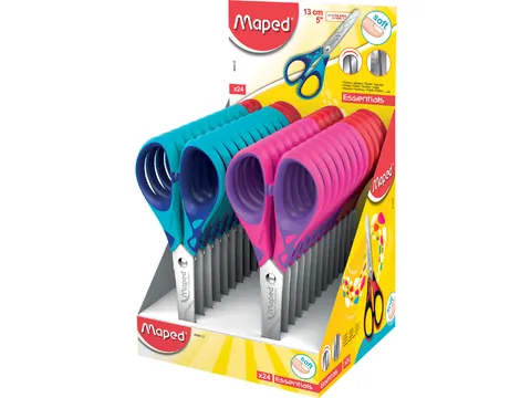 Schaar Maped Essentials Soft 13cm display à 24 stuks assorti