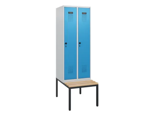 locker met bank,HxBxD 1950x600x815mm,2vak,vak B 300mm,draaigrendel