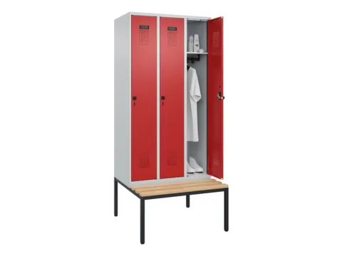 locker met bank,HxBxD 2120x900x815mm,3vak,vak B 300mm,draaigrendel