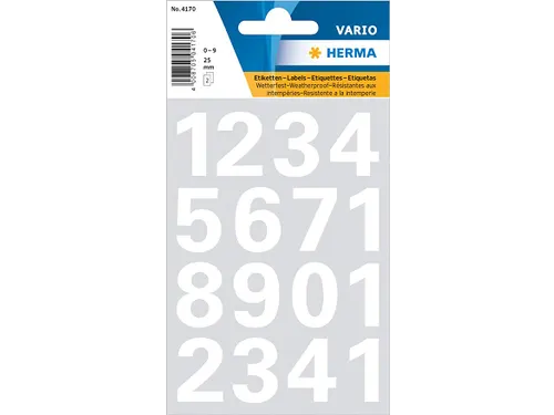 Etiket Herma 4170 25mm Getallen 0-9 Wit Folie 2 vel