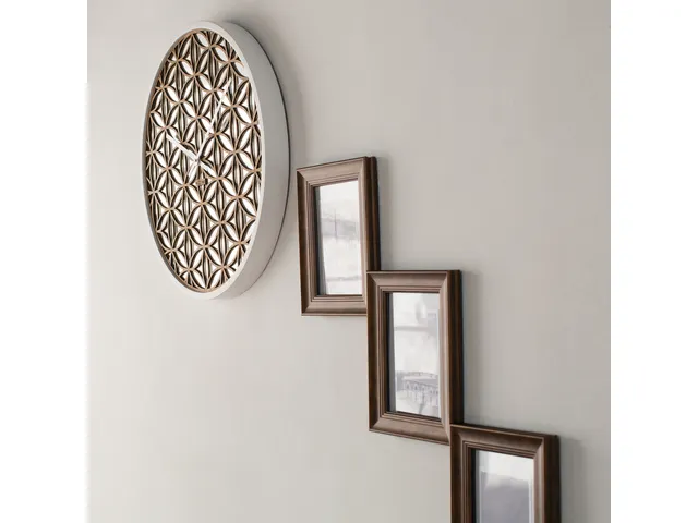 Horloge murale NeXtime 'Bella Mirror' Ø50cm bois/miroir blanc