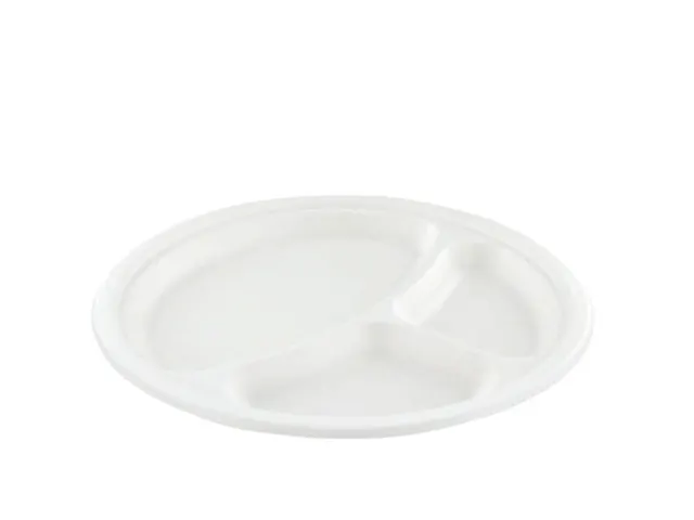 Assiette IEZZY Ø260mm 3 compartiments canne à sucre blanc 50 pièces