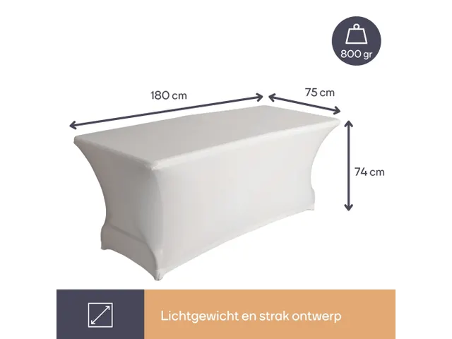 Hoes voor Tafel Wit Stretch Rechthoekig 180x75x74 cm