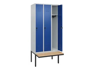 locker met bank,HxBxD 2120x900x815mm,3vak,vak B 300mm,draaigrendel - 2