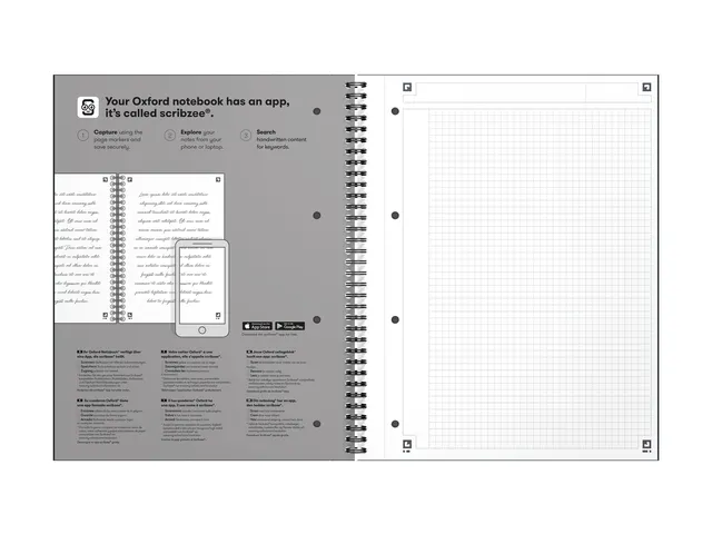 Spiraalblok Oxford International Notebook A4+ ruit 5x5mm Zwart