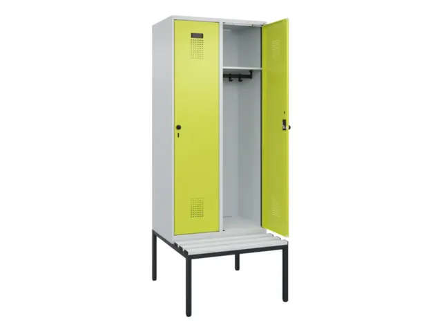 locker met bank,HxBxD 2120x800x815mm,2vak,vak B 400mm,draaigrendel