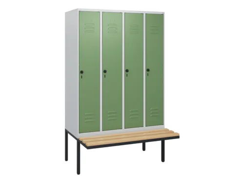 locker met bank,HxBxD 1950x1200x815mm,4vak,vak B 300mm,draaigrendel