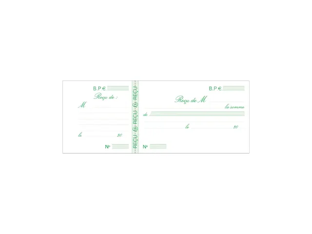 Carnet à souche Reçus 50 feuillets - Format horizontal 10,5x27cm -