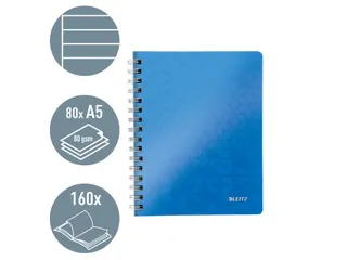 Notitieboek Leitz WOW A5 spiraal PP lijn blauw - 5