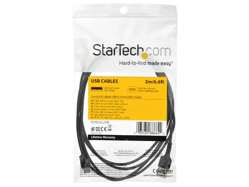 USB 2.0 naar USB-C kabel 2 Meter Zwart