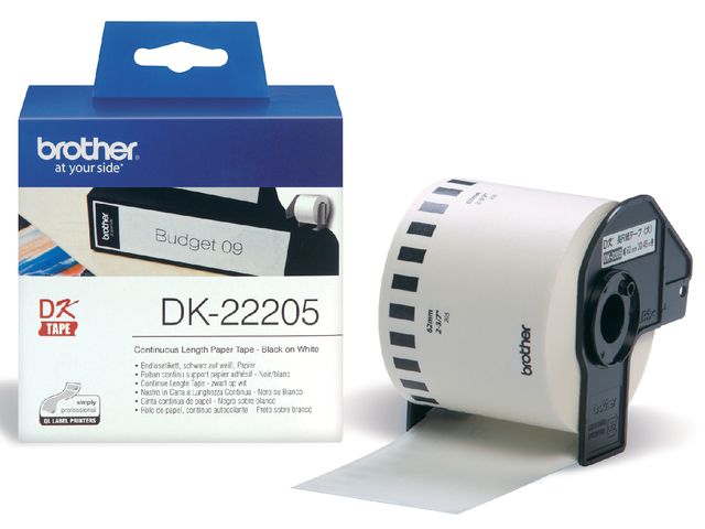 Etiket Brother DK-22205 62mm 30-meter wit papier | LabelprinterEtiketten.nl