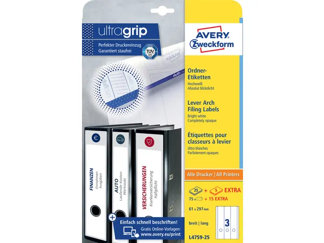 Rugetiket Avery Zweckform Breed/lang 297x61mm Wit L4759 90 stuks