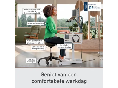 Zitkruk Leitz Ergo met wieltjes en comfortzitting 600x460x600mm zwart