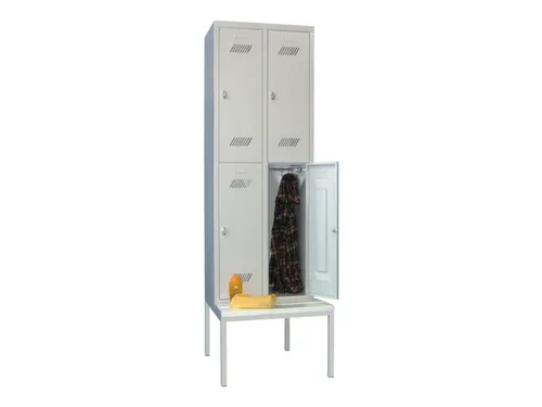 Garderobekast 2150x630x800mm 2x2 Vakken Zitbank Ral7035 Front Ral7035