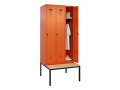 locker met bank,HxBxD 2120x900x815mm,3vak,vak B 300mm,draaigrendel