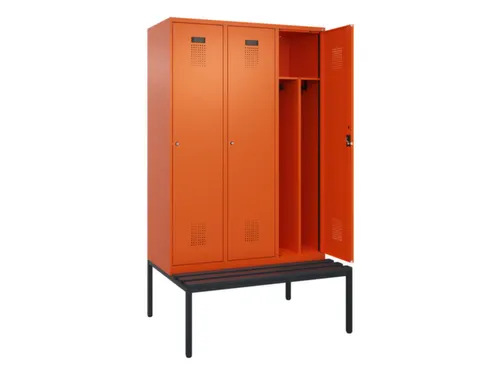 locker met bank,voor scheiding van kleding,HxBxD 2120x1200x815mm,3vak