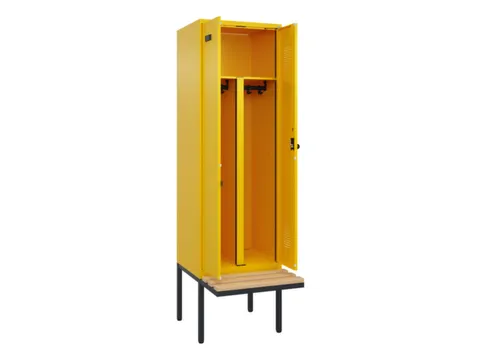 PBM-locker met bank,HxBxD 2120x600x815mm,2vak,vak B 300mm,draaigrendel