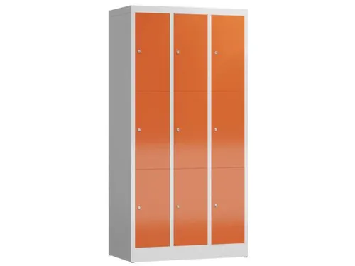 Lockerkast 1800x870x500mm 3x3 vakken cilinderslot, sokkel, RAL3000