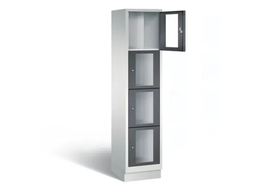 Lockerkast 1800x420x500mm 1x4 vakken Cilinderslot, Sokkel, RAL7021