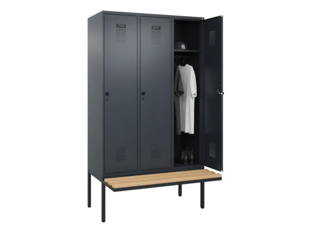 locker met bank,HxBxD 2120x1200x815mm,3vak,vak B 400mm,draaigrendel