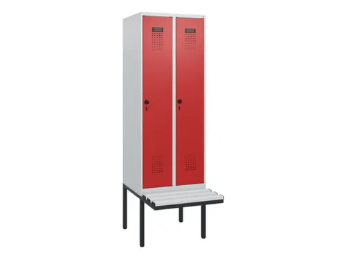 locker met bank,HxBxD 1950x600x815mm,2vak,vak B 300mm,draaigrendel