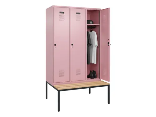 locker met bank,HxBxD 2120x1200x815mm,3vak,vak B 400mm,draaigrendel