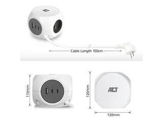 Stekkerblok ACT 3 voudig inclusief 2x USB C/A 1.5 meter wit/grijs FR/B - 5