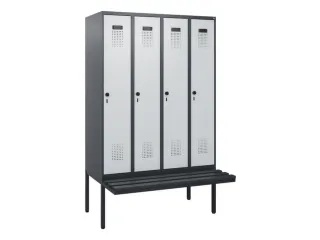 locker met bank,HxBxD 1950x1200x815mm,4vak,vak B 300mm,draaigrendel - 2