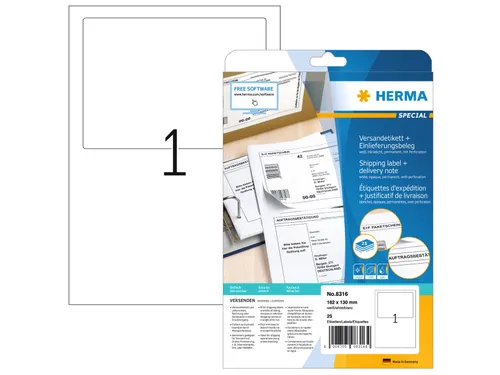 HERMA 8316 Verzendetiket met pakbon 182x130mm Wit 24 stuks