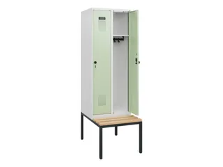 locker met bank,HxBxD 1950x600x815mm,2vak,vak B 300mm,draaigrendel - 1