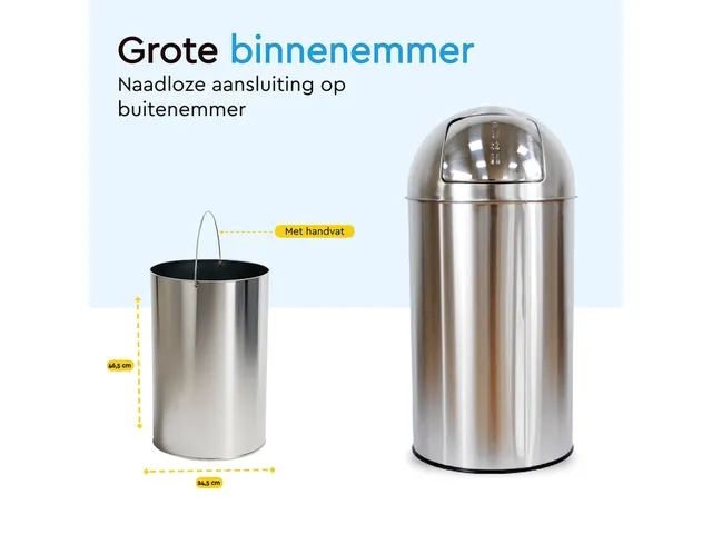 Afvalbak BRASQ Push Bin PB230+ 30 liter rvs