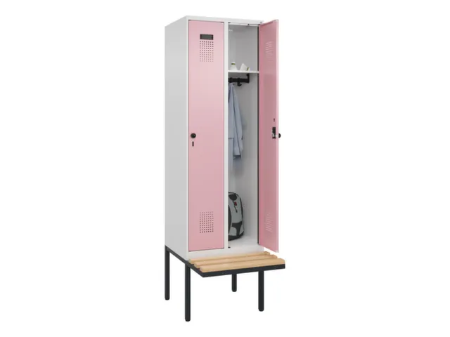 locker met bank,HxBxD 2120x600x815mm,2vak,vak B 300mm,draaigrendel