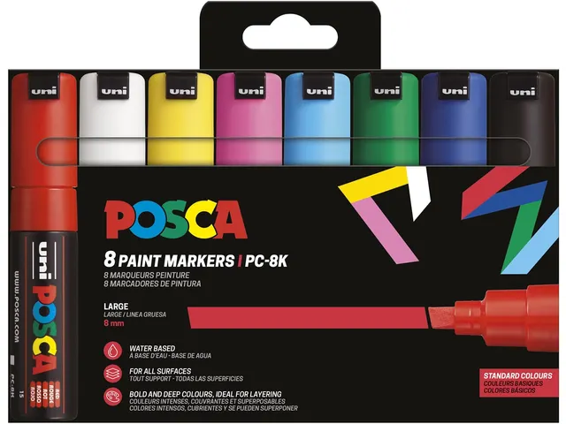 Posca PC-8K Paintmarker Brede Punt 8 stuks in basiskleuren assorti