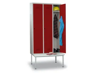 locker met bank,HxBxD 2150x1200x500mm,3vak,RAL7035,front RAL3000 - 3