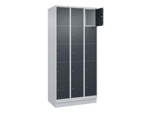lockerkast,HxBxD 1950x900x500mm,3x5vakken,vak B 300mm,cil.-slot,sokkel
