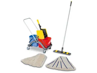 dweilwagenset,emmer 2x17l ROOD/BLAUW,mophouder,mopwringer,10moppen - 1