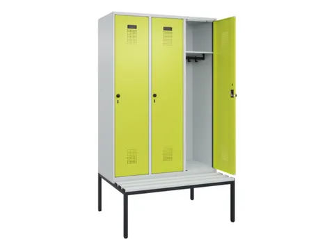 locker met bank,HxBxD 2120x1200x815mm,3vak,vak B 400mm,draaigrendel
