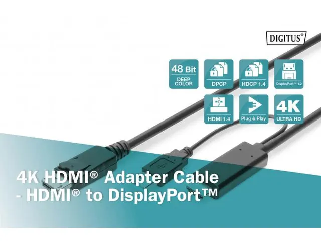 HDMI naar DP-adapterkabel ext. Voeding via USB A 2m UHD 4K@30Hz Zwart