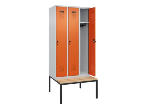 locker met bank,HxBxD 2120x900x815mm,3vak,vak B 300mm,draaigrendel