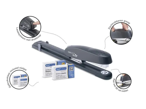 Lang Arm nietmachine ECO 790 zwart'+ 1000 x 26-6mm + 1000 x 24-8mm 50
