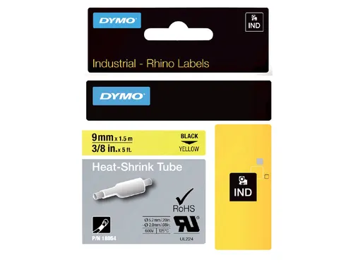 Labeltape Dymo 18054 Rhino industrieel krimpkous 9mm zwart op geel