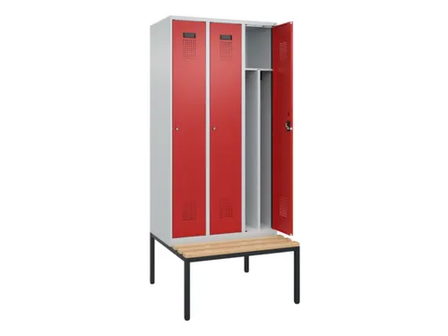 locker met bank,voor scheiding van kleding,HxBxD 2120x900x815mm,3vak