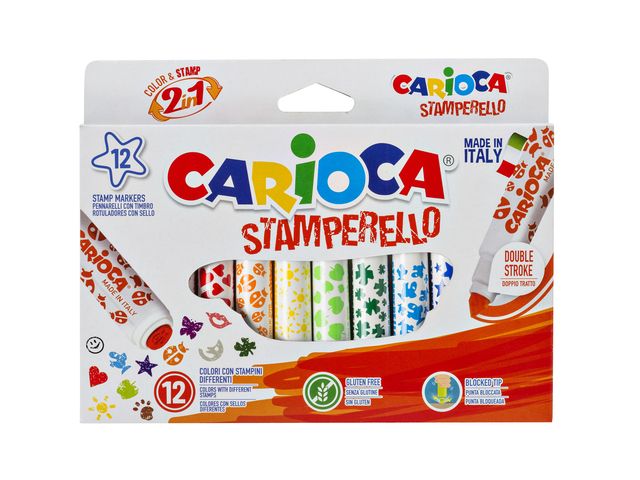 Viltstiften Carioca stempelstift 2 in 1 set à 12 kleuren | ViltstiftenShop.nl