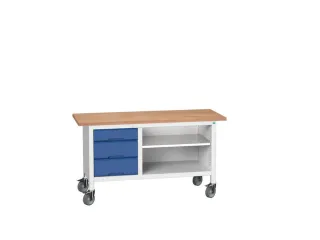 werkbank,HxBxD 830x1500x600mm,multiplexblad,uitrusting: 3laden,legbord - 1