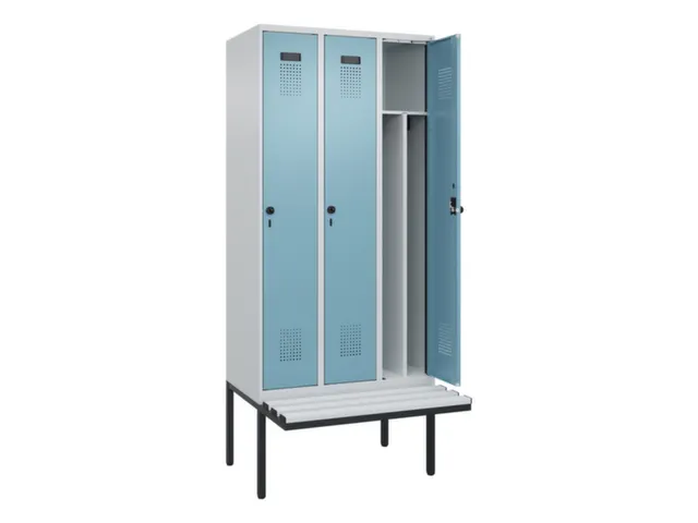 locker met bank,voor scheiding van kleding,HxBxD 2120x900x815mm,3vak