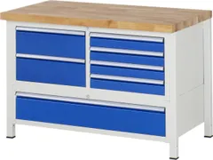 werkbank,HxBxD 840-1040x1250x700mm,beukblad,draagverm. 1250kg,4voeten